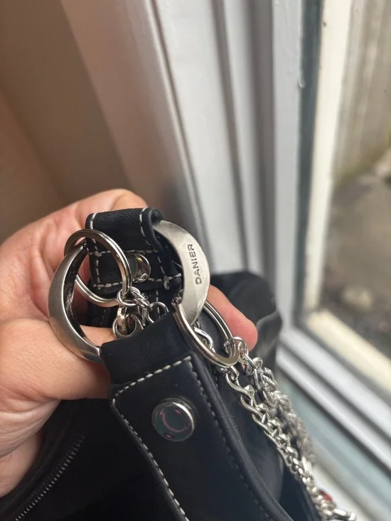 Vintage Danier Black Leather Bag + Zara Charm Chains Y2K Luxe - Picture 12 of 13